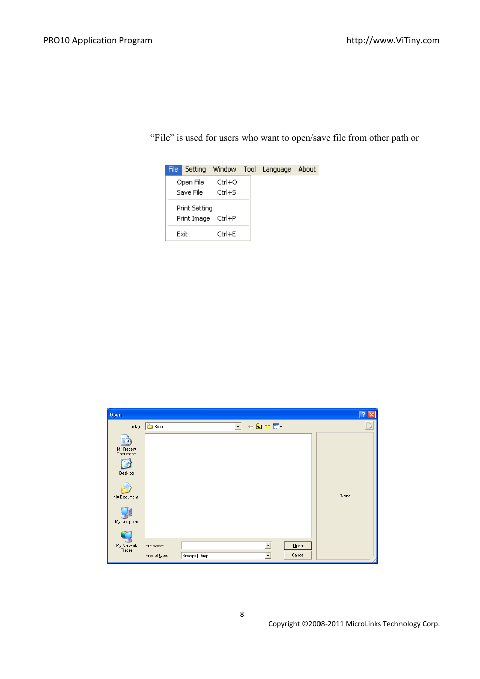 Main toolbars, File, Open file | MicroLinks PRO10 - user manual User Manual | Page 8 / 62