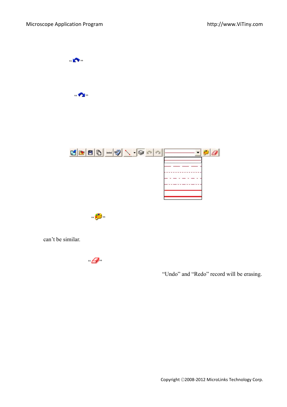 Undo, Redo, Line styles | Choose color, Clear frame | MicroLinks VT300 - user manual User Manual | Page 63 / 63