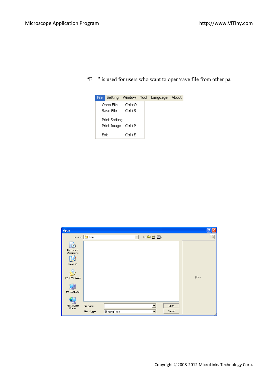 Main toolbars, File, Open file | MicroLinks VT300 - user manual User Manual | Page 8 / 63