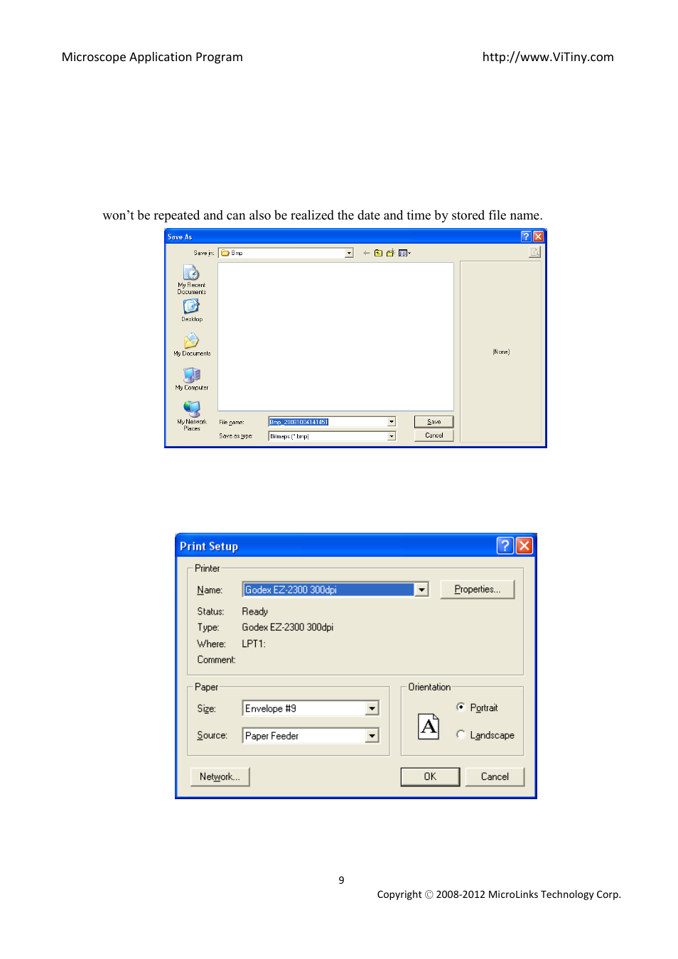 Save file, Printer setup | MicroLinks UM02 - user manual User Manual | Page 9 / 63