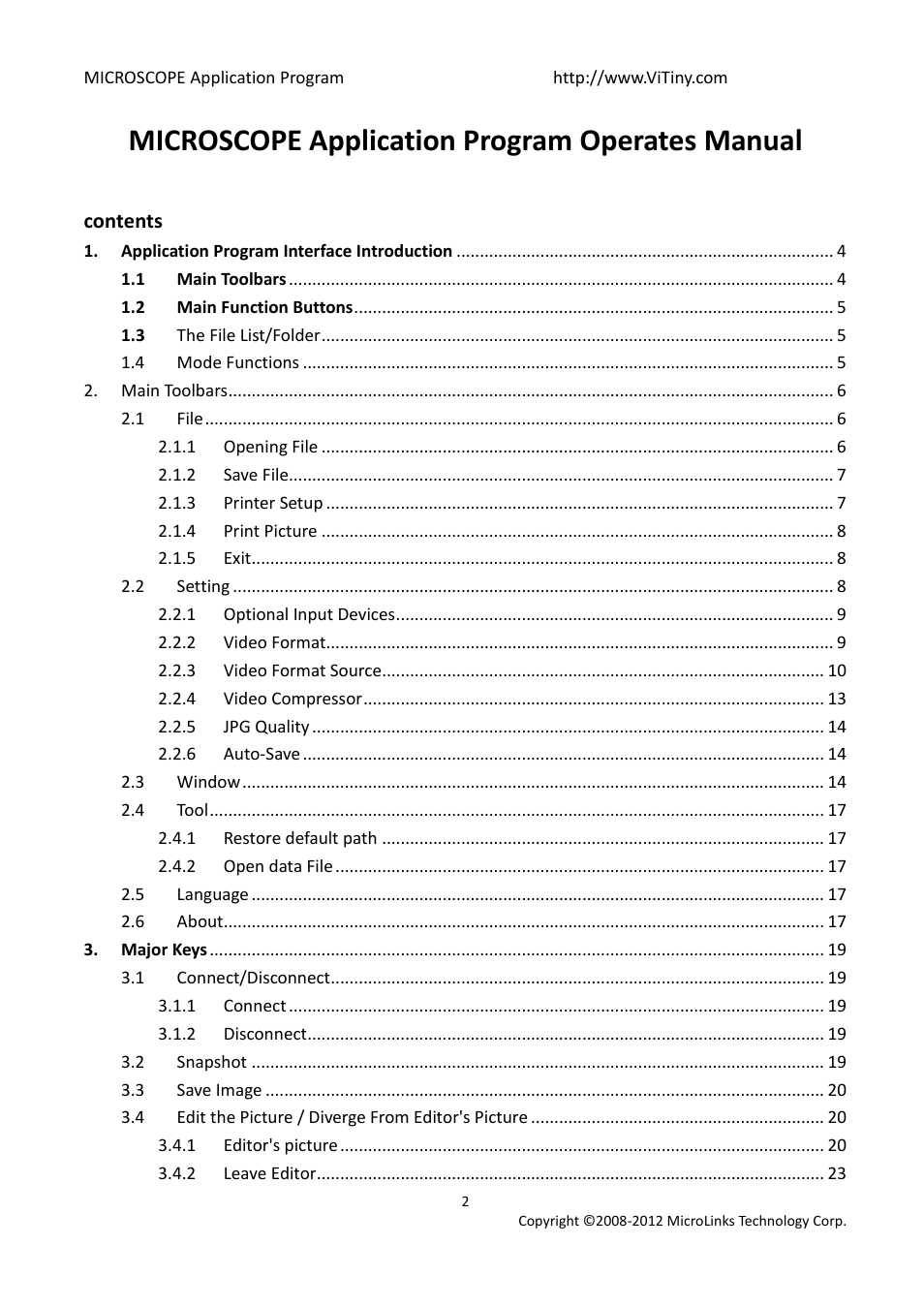 Microscope application program operates manual | MicroLinks UM03 - user manual User Manual | Page 2 / 34