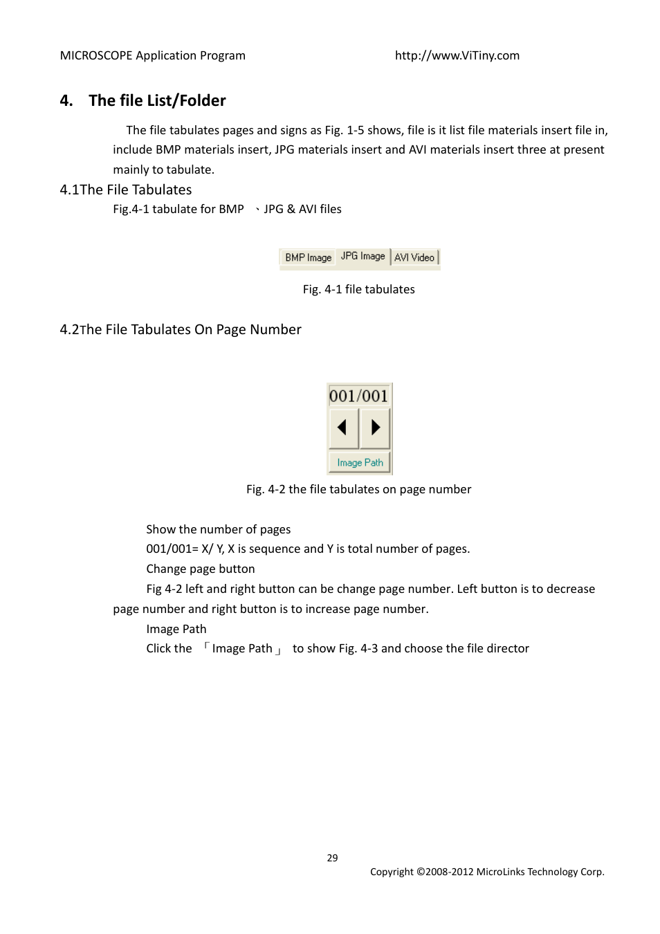 The file list/folder 4.1, The file tabulates, Image path | The file list/folder | MicroLinks UM03 - user manual User Manual | Page 29 / 34