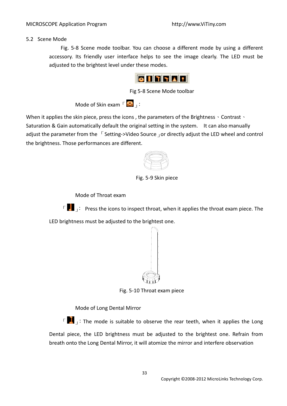Scene mode, Mode of skin exam, Mode of throat exam | Mode of long dental mirror | MicroLinks UM03 - user manual User Manual | Page 33 / 34