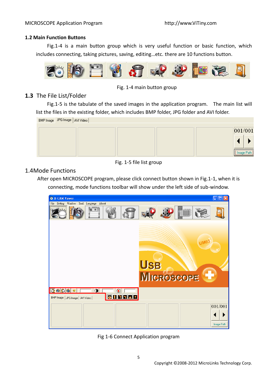 Main function buttons, The file list/folder, Mode functions | MicroLinks UM03 - user manual User Manual | Page 5 / 34