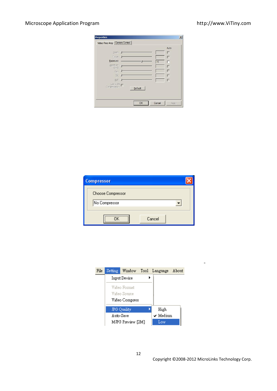Video compressor, Jpg quality | MicroLinks UM05 - user manual User Manual | Page 12 / 72