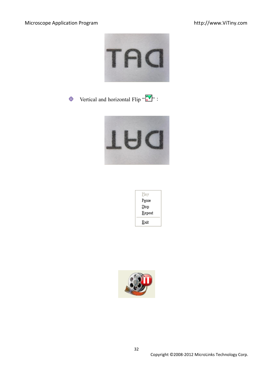 Stop playing, Edit image / exit image editor, 8 edit image / exit image editor | MicroLinks UM05 - user manual User Manual | Page 32 / 72
