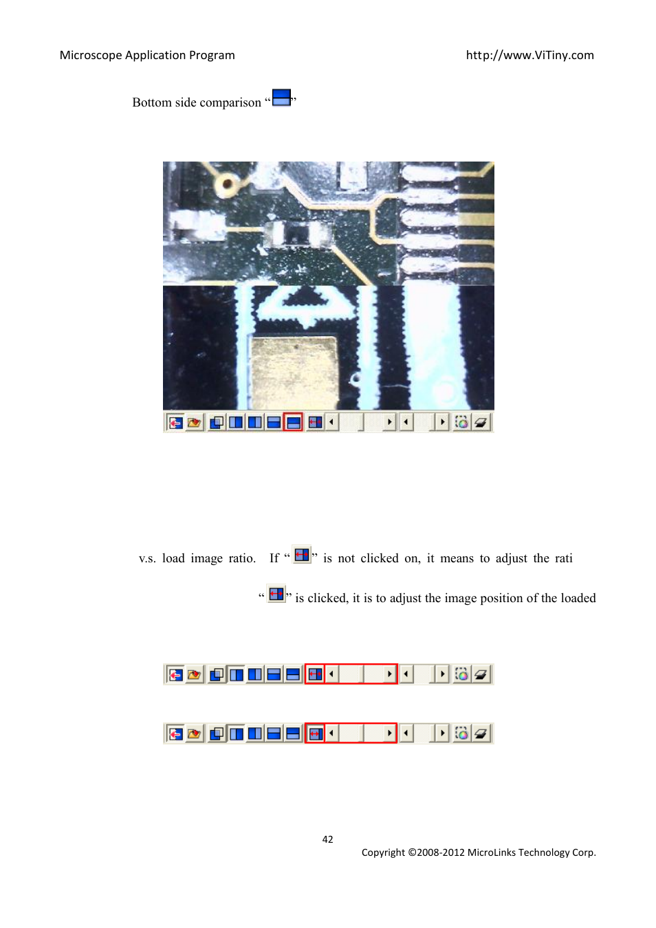 Bottom side comparison, Window size/image direction, Transparent adjustment | MicroLinks UM05 - user manual User Manual | Page 42 / 72