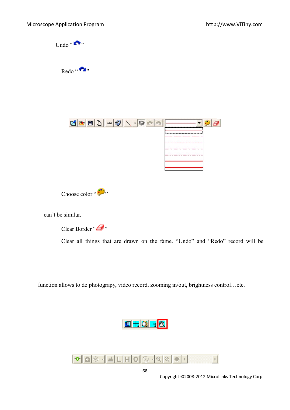 Undo, Redo, Border styles | Choose color, Clear border, Far distance control mode | MicroLinks UM05 - user manual User Manual | Page 68 / 72
