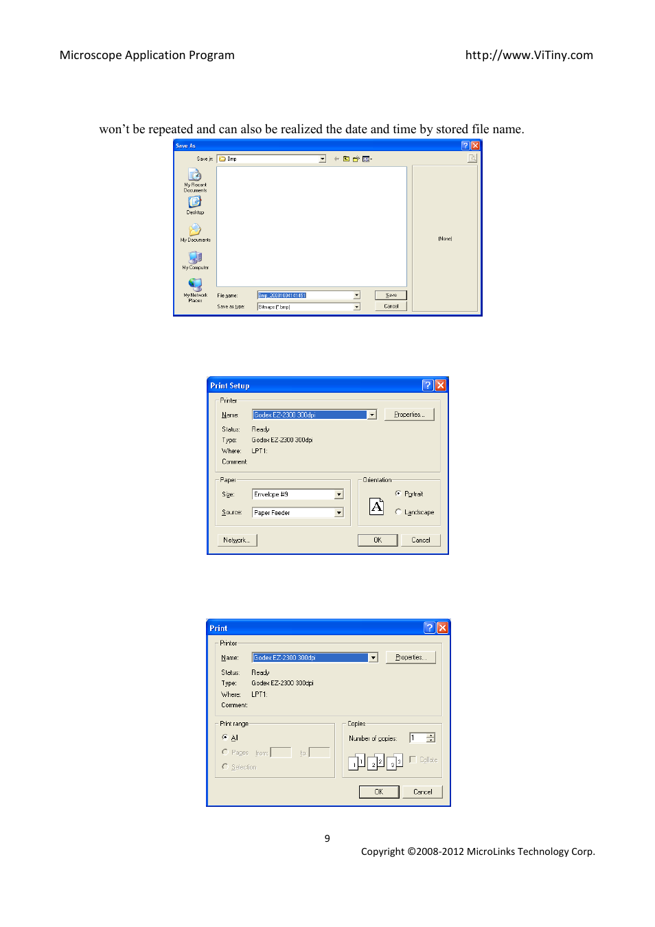 Printer setup, Print picture | MicroLinks UM05 - user manual User Manual | Page 9 / 72