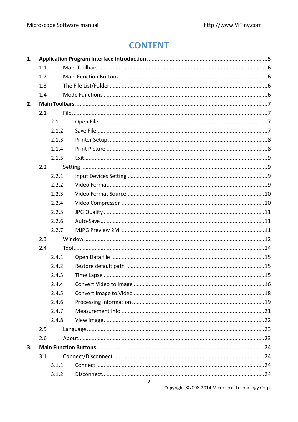 Content | MicroLinks UM12 - user manual User Manual | Page 2 / 74
