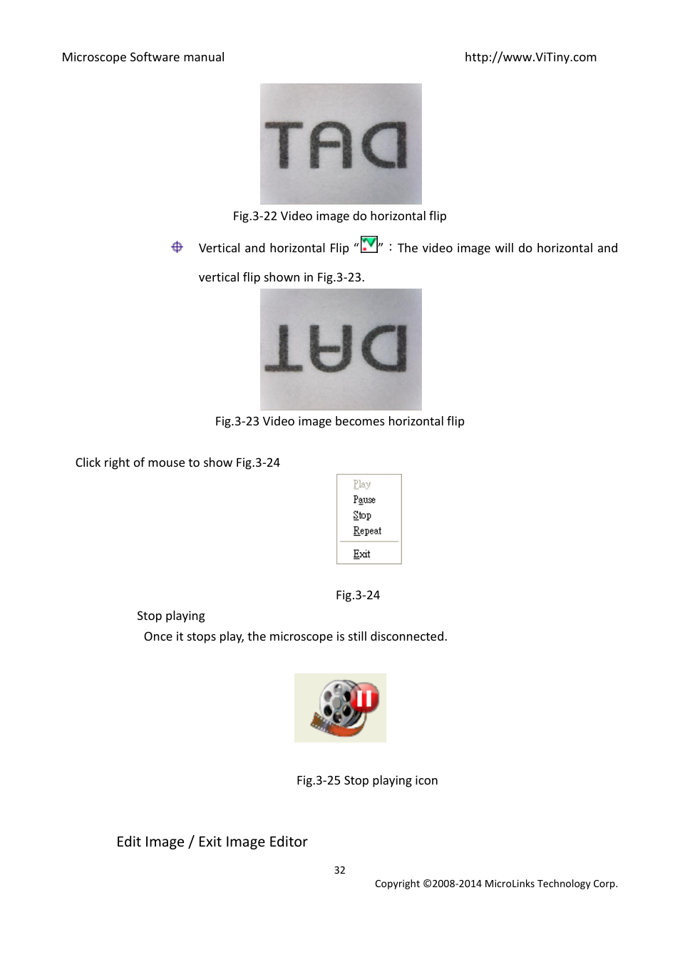 Stop playing, Edit image / exit image editor | MicroLinks UM12 - user manual User Manual | Page 32 / 74