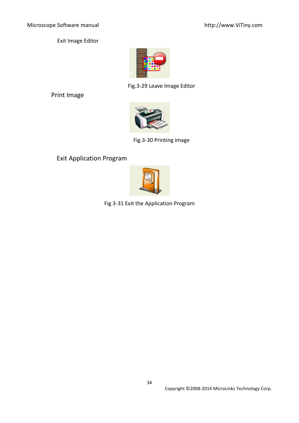 Exit image editor, Print image, Exit application program | MicroLinks UM12 - user manual User Manual | Page 34 / 74