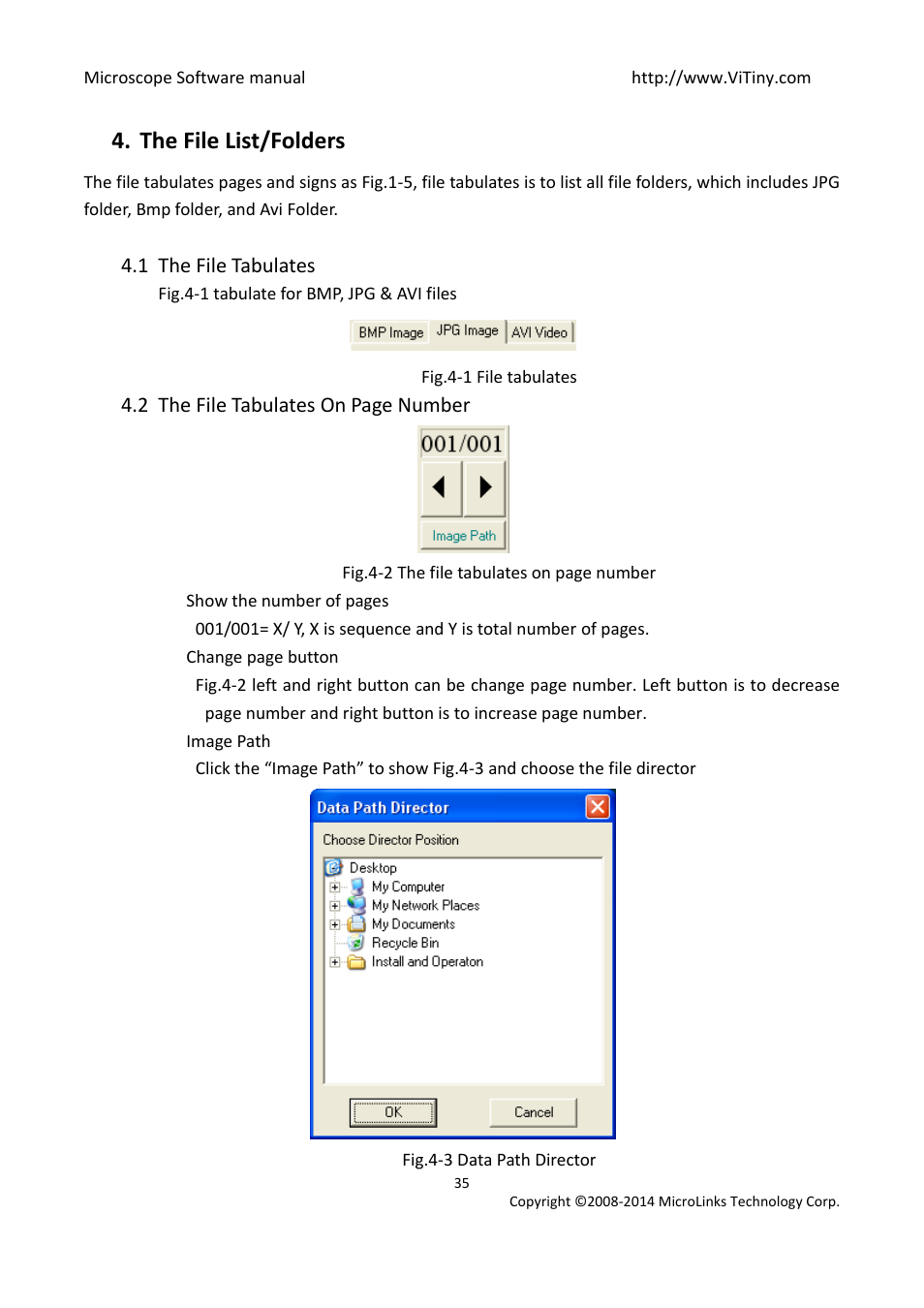 The file list/folders 4.1, The file tabulates, Image path | The file list/folders | MicroLinks UM12 - user manual User Manual | Page 35 / 74