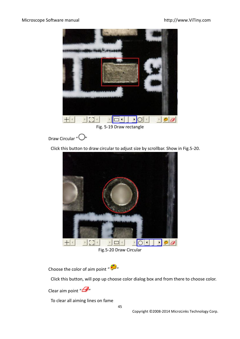 Draw circular, Choose the color of aim point, Clear aim point | MicroLinks UM12 - user manual User Manual | Page 45 / 74