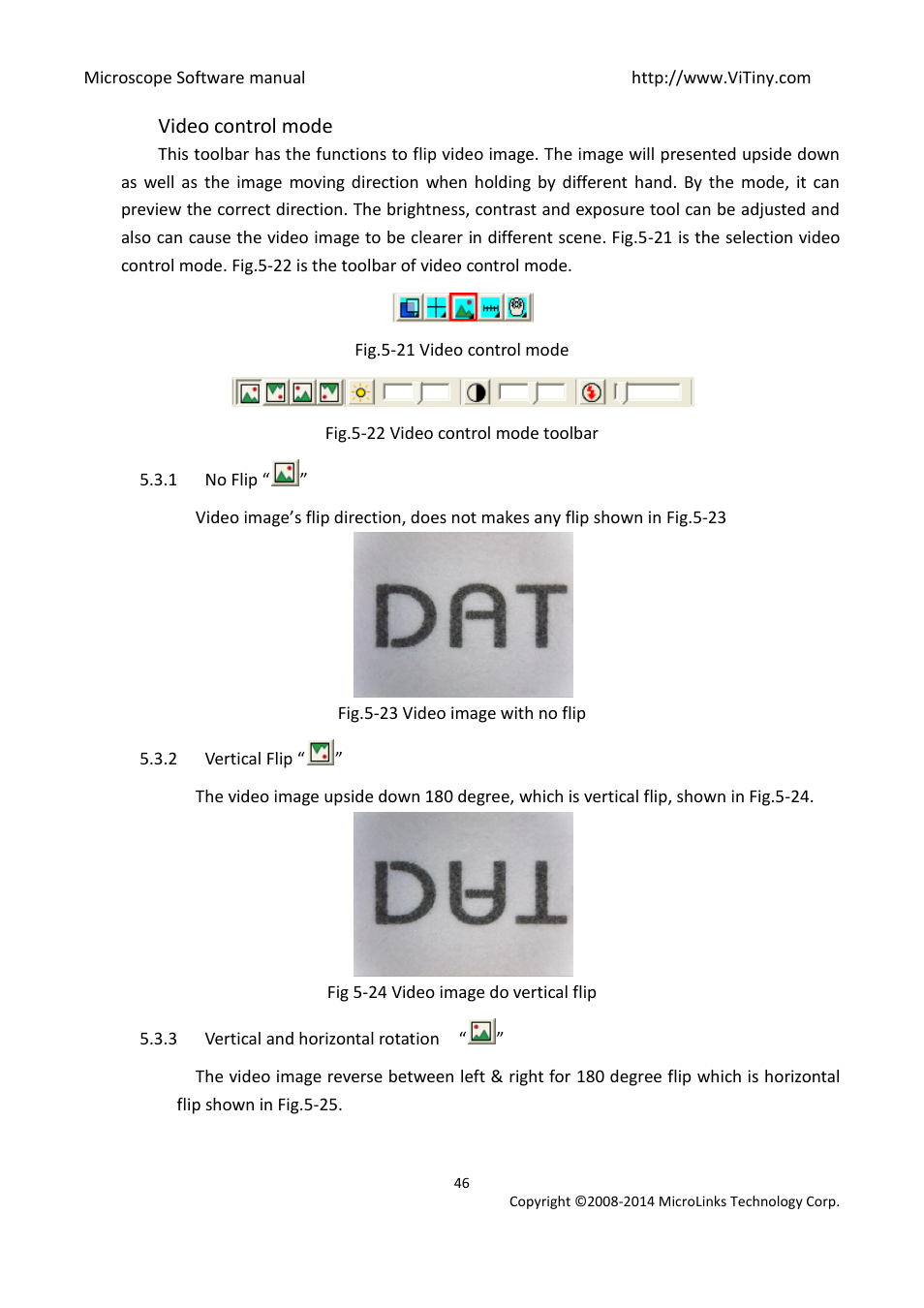 Video control mode, No flip, Vertical flip | Vertical and horizontal rotation | MicroLinks UM12 - user manual User Manual | Page 46 / 74