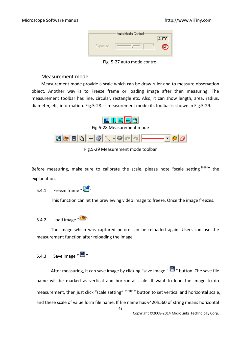 Measurement mode, Freeze frame, Load image | Save image | MicroLinks UM12 - user manual User Manual | Page 48 / 74