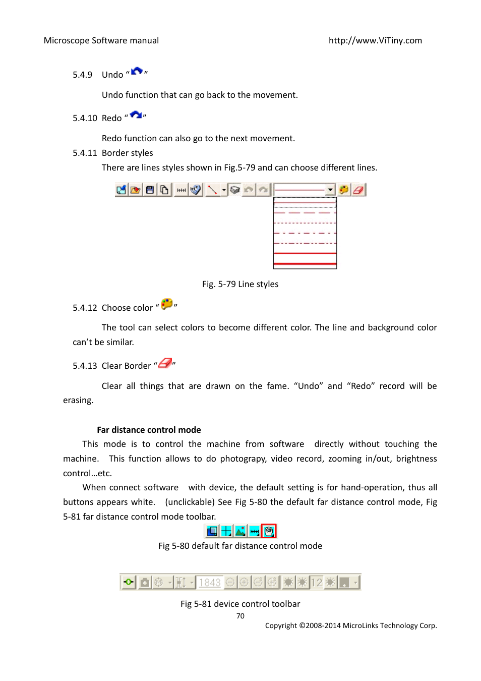 Undo, Redo, Border styles | Choose color, Clear border, Far distance control mode | MicroLinks UM12 - user manual User Manual | Page 70 / 74