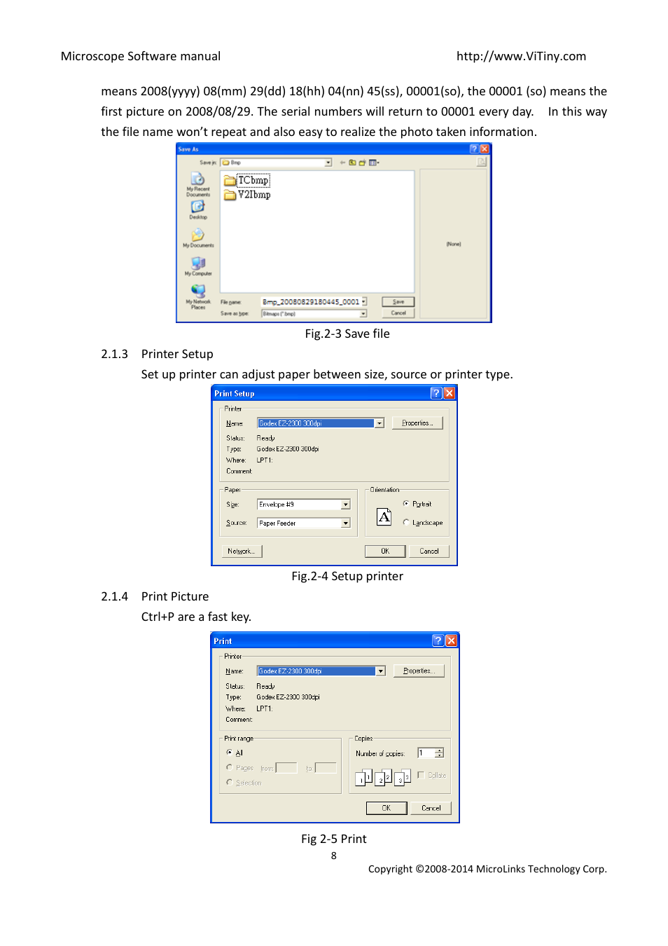 Printer setup, Print picture | MicroLinks UM12 - user manual User Manual | Page 8 / 74
