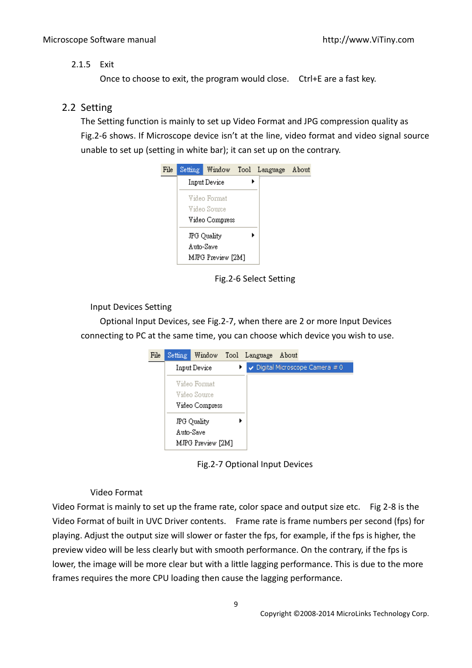 Exit, Setting, Input devices setting | Video format | MicroLinks UM12 - user manual User Manual | Page 9 / 74