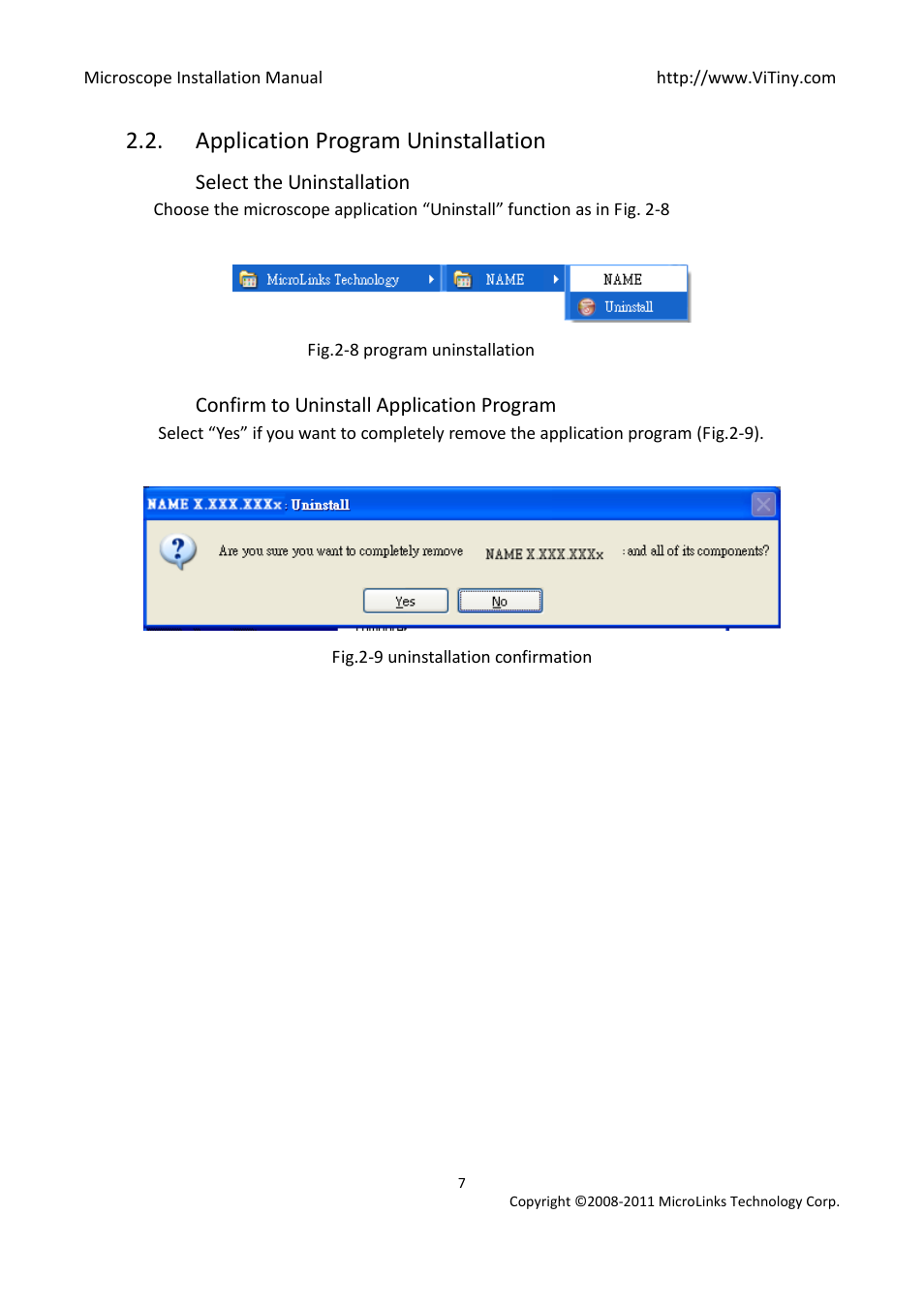 Application program uninstallation, Select the uninstallation, Confirm to uninstall application program | MicroLinks UM06 - install manual User Manual | Page 7 / 8