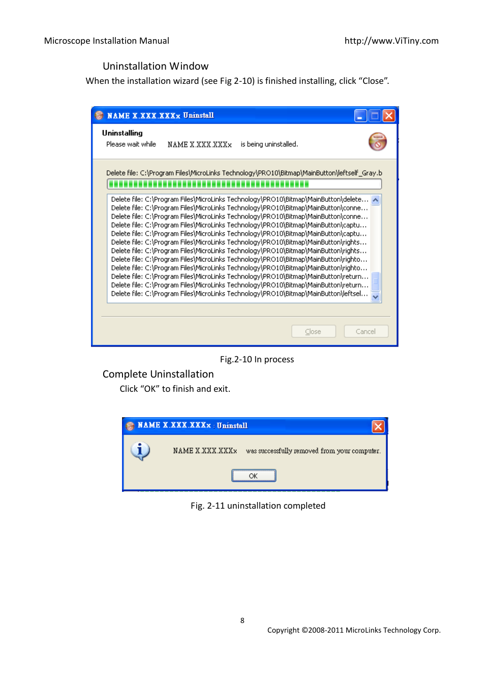 Uninstallation window, Complete uninstallation | MicroLinks UM06 - install manual User Manual | Page 8 / 8