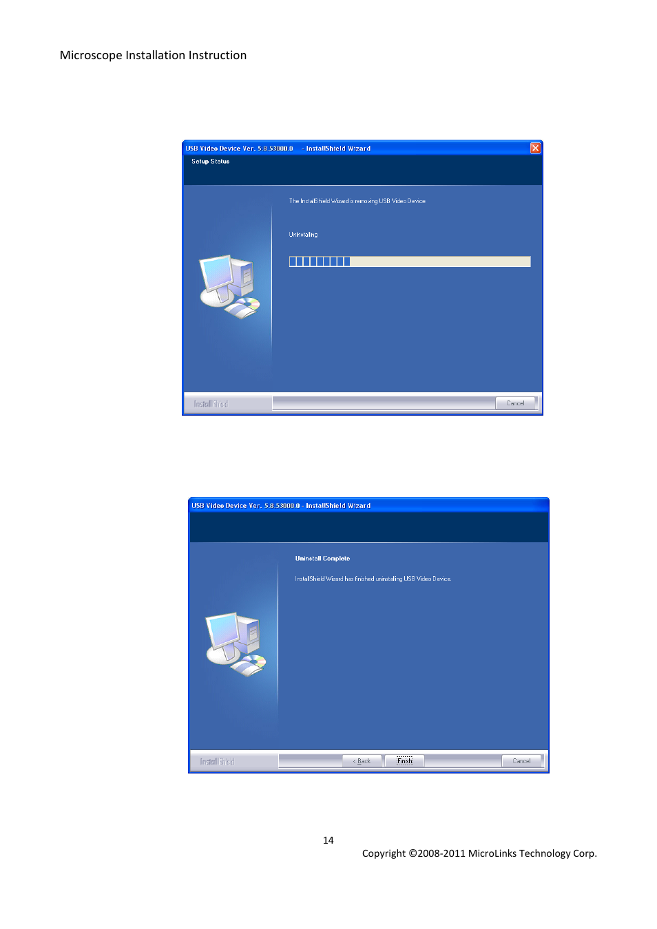 In process of uninstall, Finish uninstall microscope driver | MicroLinks UM03 - install manual User Manual | Page 14 / 14