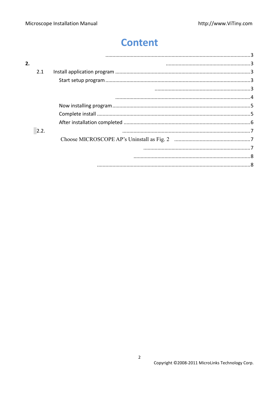 Content | MicroLinks UM05 - install manual User Manual | Page 2 / 8