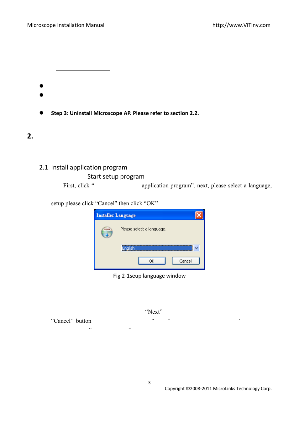 Please insert cd in cd-rom, Install application program, Start setup program | Welcome to the microscope setup wizard | MicroLinks UM05 - install manual User Manual | Page 3 / 8