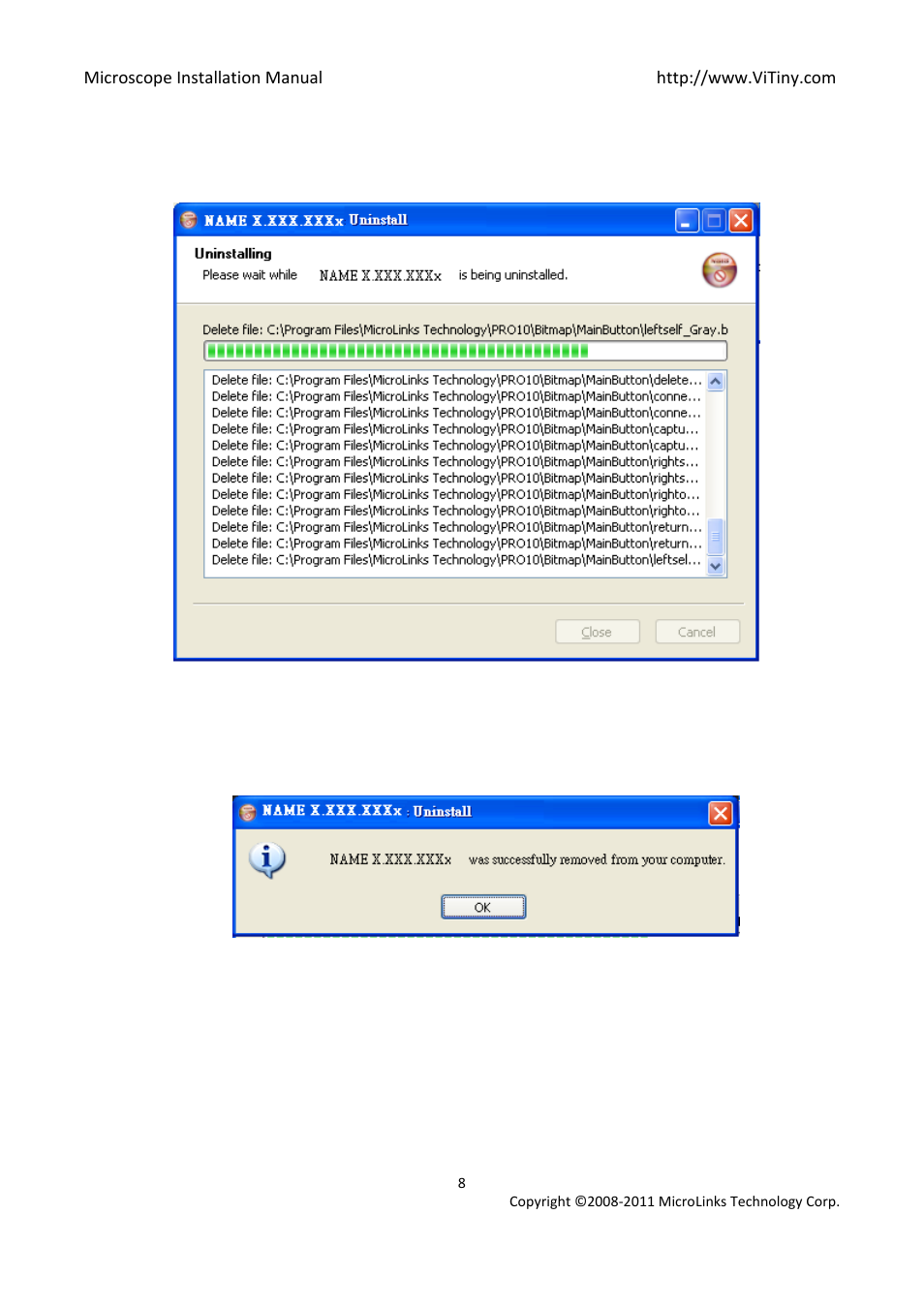 Uninstalling microscope ap, 4 finish uninstall | MicroLinks UM05 - install manual User Manual | Page 8 / 8