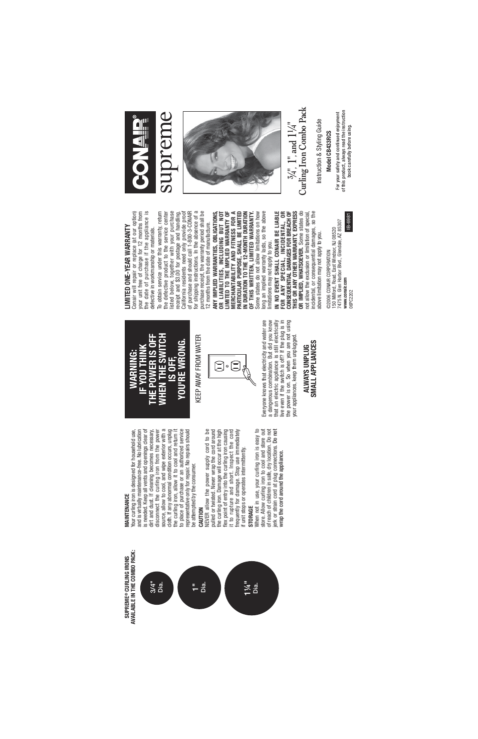 Su pr em e, Curling iron combo pack | Conair CB433RCS User Manual | Page 2 / 2