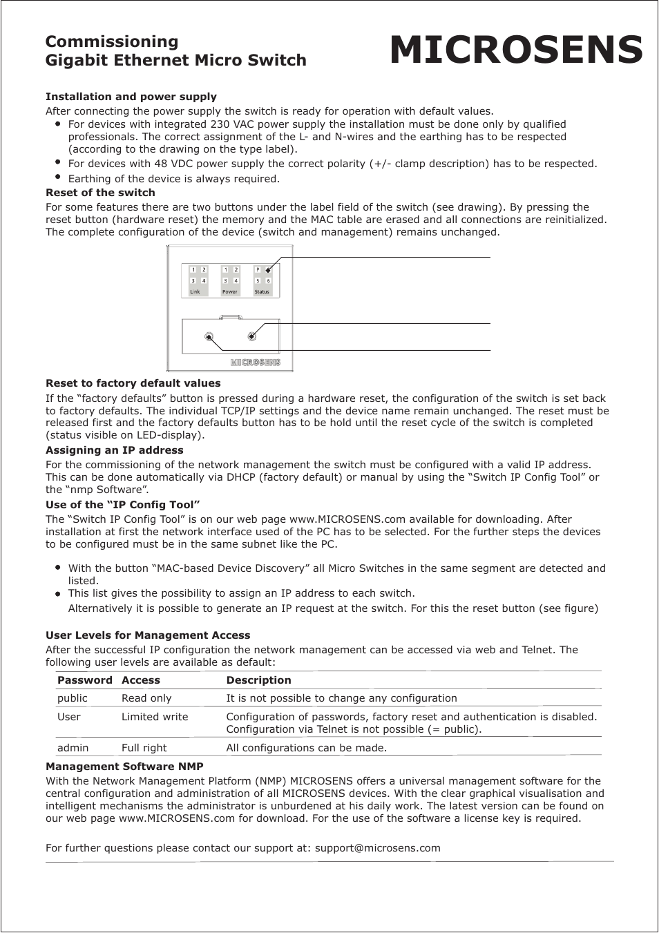 Microsens Gigabit Ethernet Micro Switch 5 Port PoE User Manual | 1 page