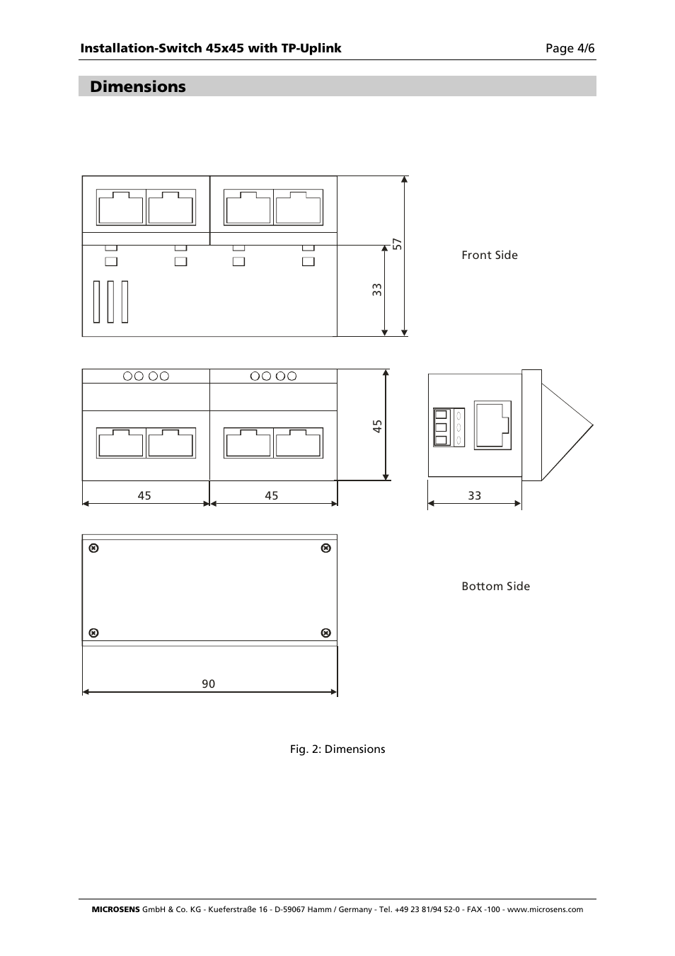 Dimensions | Microsens Fast Ethernet Micro Switch Twisted Pair Uplink Installation User Manual | Page 4 / 6