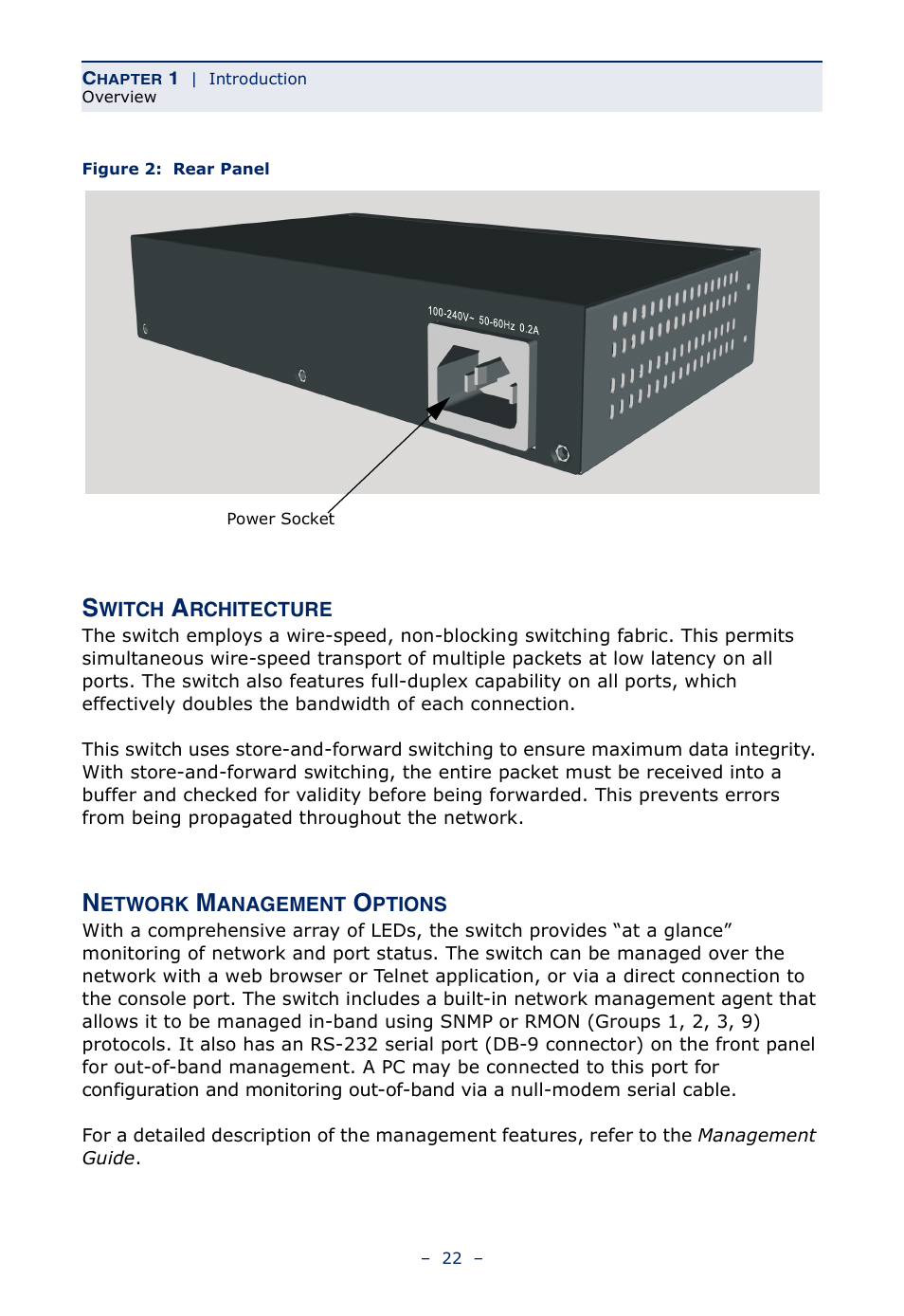 Switch architecture, Network management options, Figure 2 | Rear panel | Microsens MS453490M Installation User Manual | Page 22 / 70