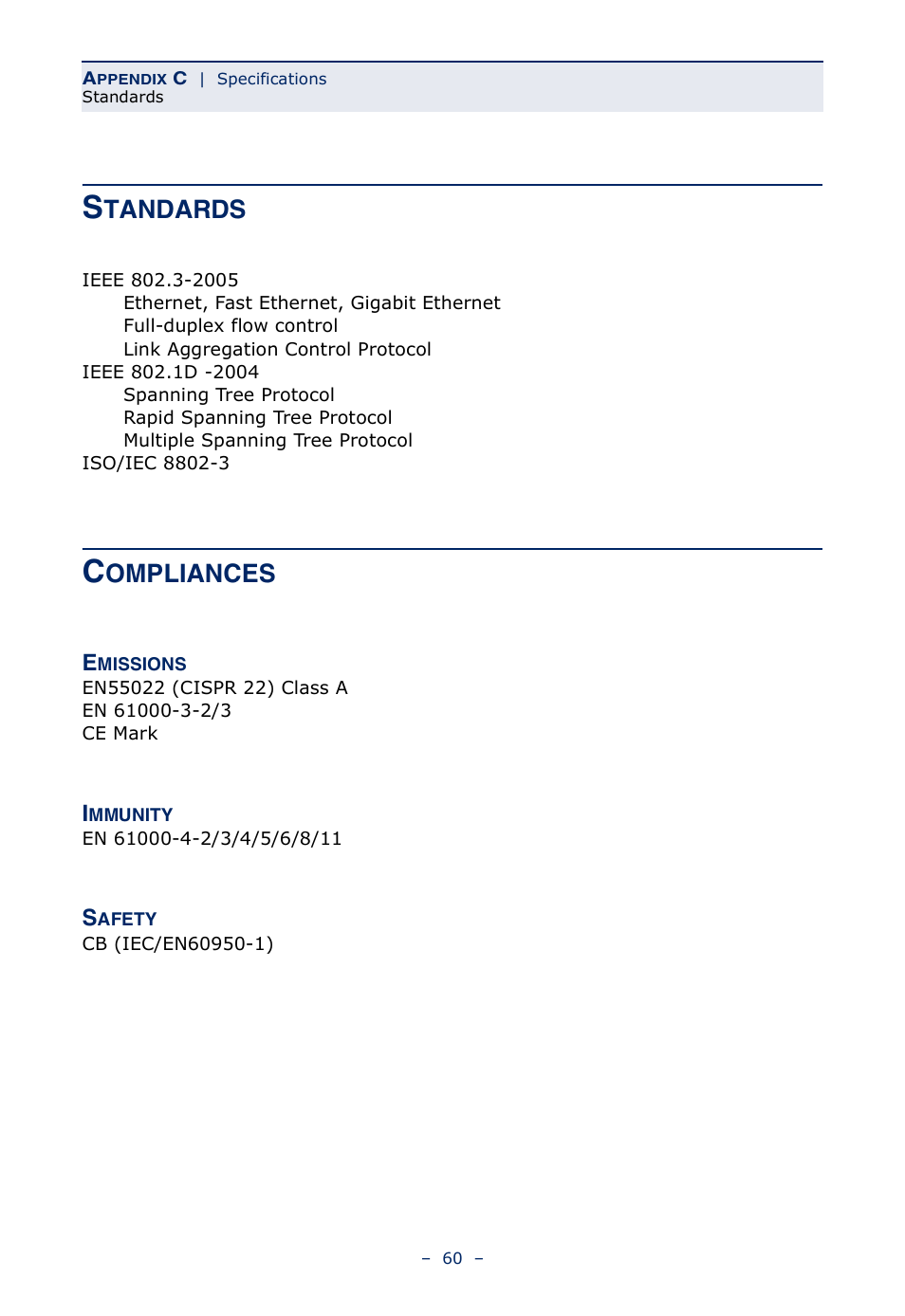Standards, Compliances, Standards 60 compliances 60 | Tandards, Ompliances | Microsens MS453490M Installation User Manual | Page 60 / 70