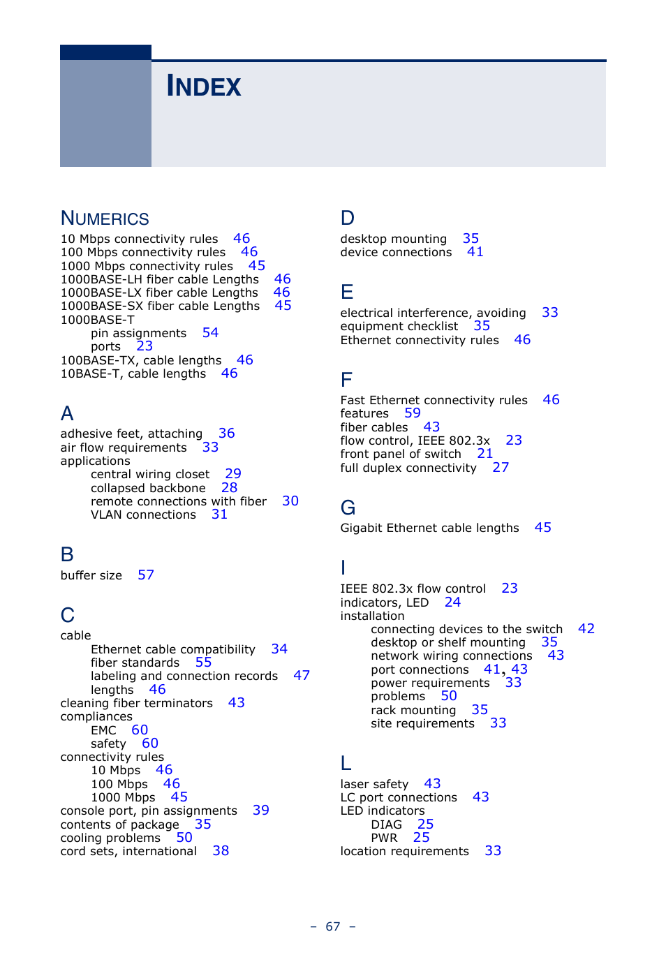 Index, Ndex | Microsens MS453490M Installation User Manual | Page 67 / 70