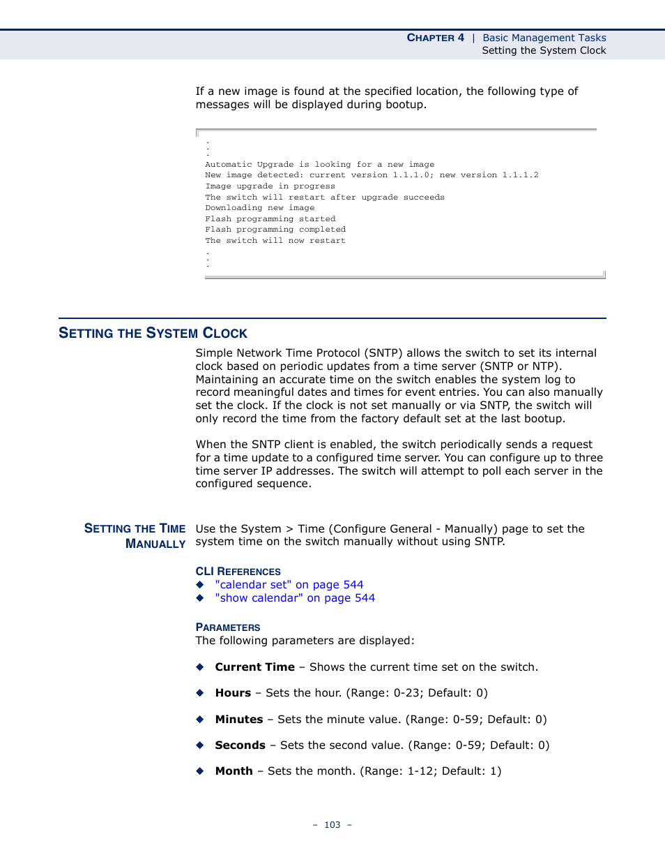 Setting the system clock, Setting the time manually, Sets | Microsens MS453490M Management Guide User Manual | Page 103 / 984