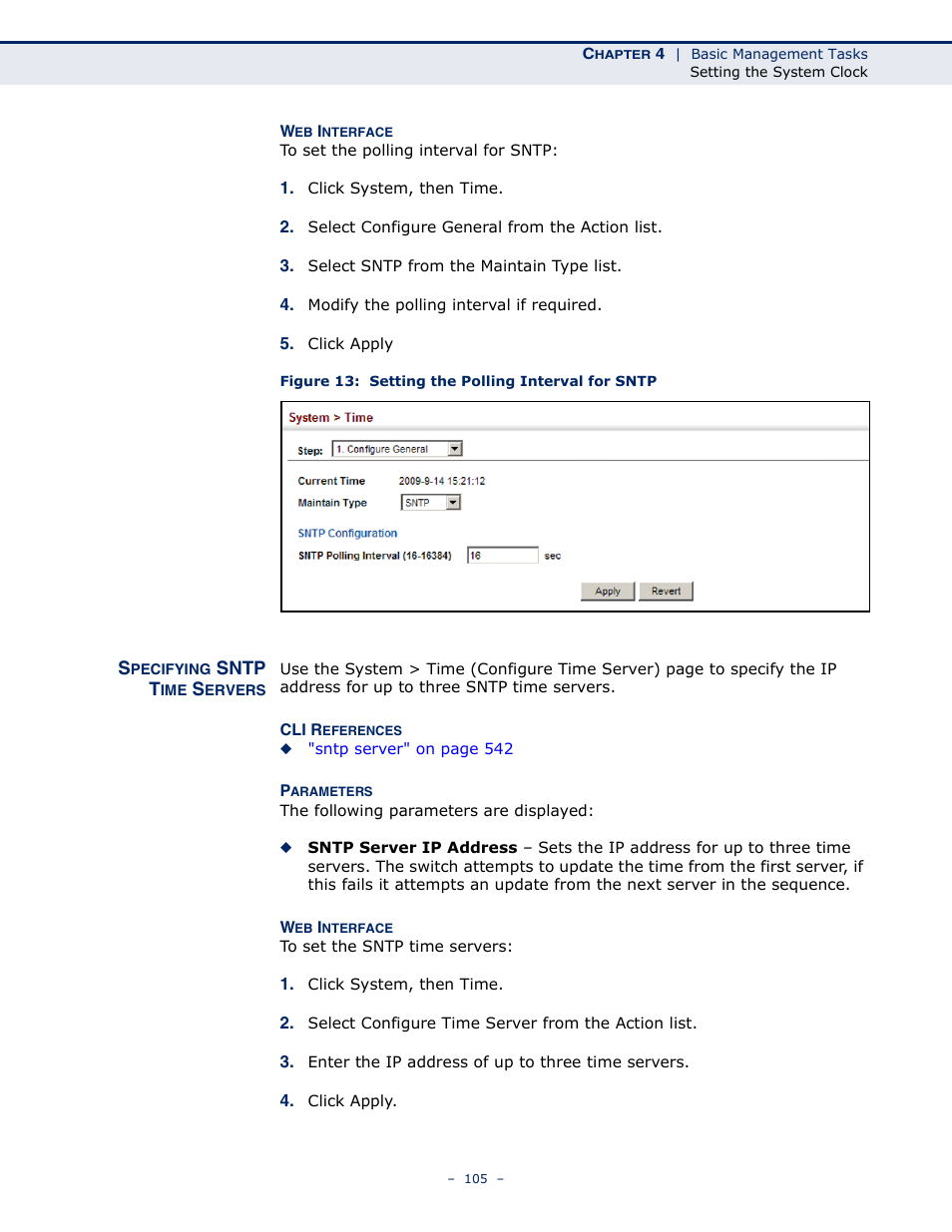 Specifying sntp time servers, Figure 13: setting the polling interval for sntp | Microsens MS453490M Management Guide User Manual | Page 105 / 984