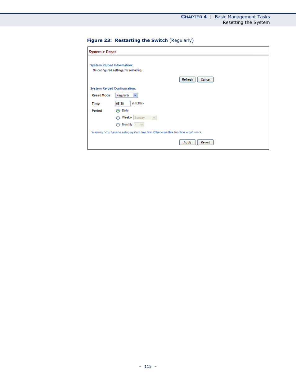 Figure 23: restarting the switch (regularly) | Microsens MS453490M Management Guide User Manual | Page 115 / 984