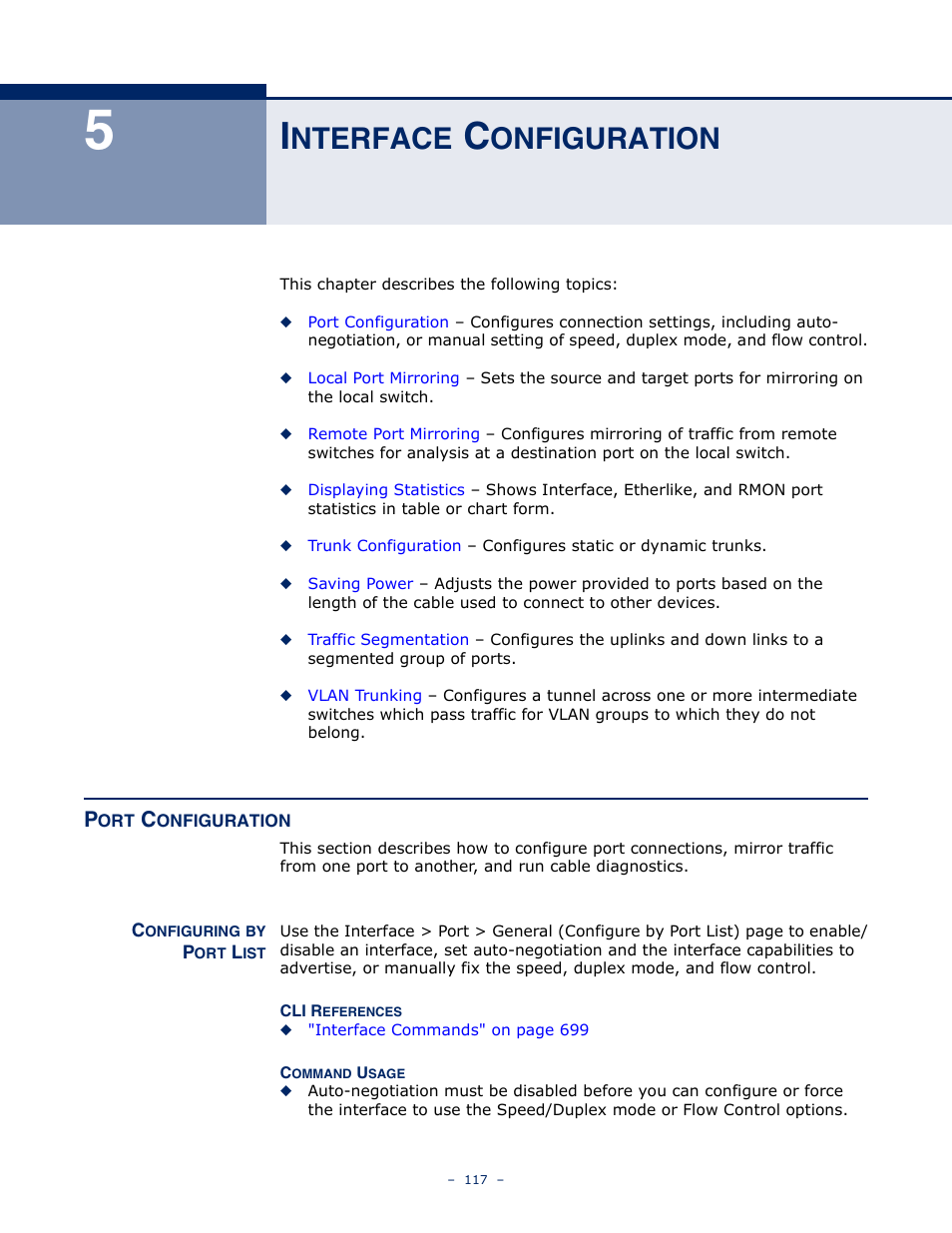 Interface configuration, Port configuration, Configuring by port list | Nterface, Onfiguration | Microsens MS453490M Management Guide User Manual | Page 117 / 984