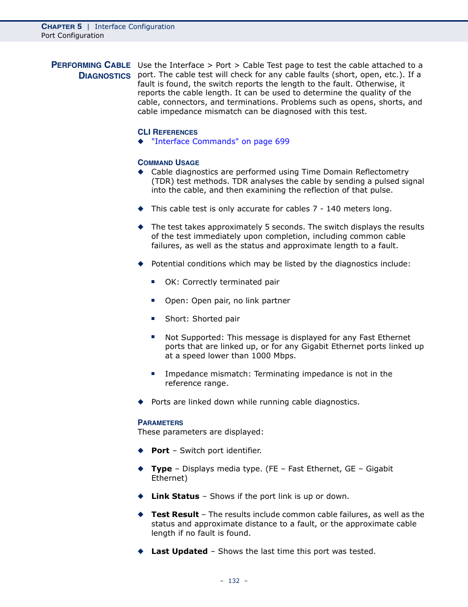 Performing cable diagnostics | Microsens MS453490M Management Guide User Manual | Page 132 / 984