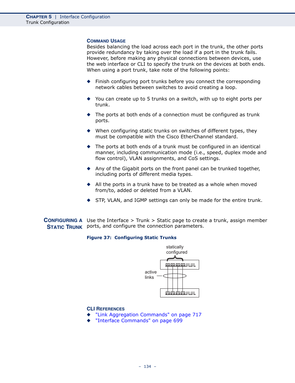 Configuring a static trunk, Figure 37: configuring static trunks | Microsens MS453490M Management Guide User Manual | Page 134 / 984