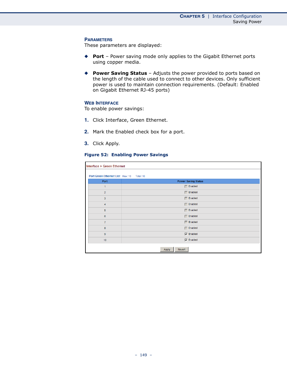 Figure 52: enabling power savings | Microsens MS453490M Management Guide User Manual | Page 149 / 984