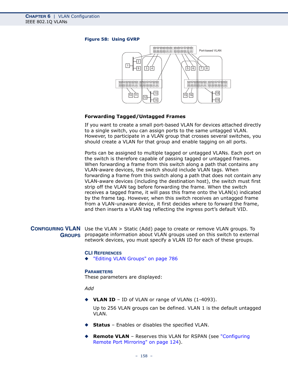 Configuring vlan groups, Figure 58: using gvrp, Configuring vlan groups" on | Vlan g | Microsens MS453490M Management Guide User Manual | Page 158 / 984