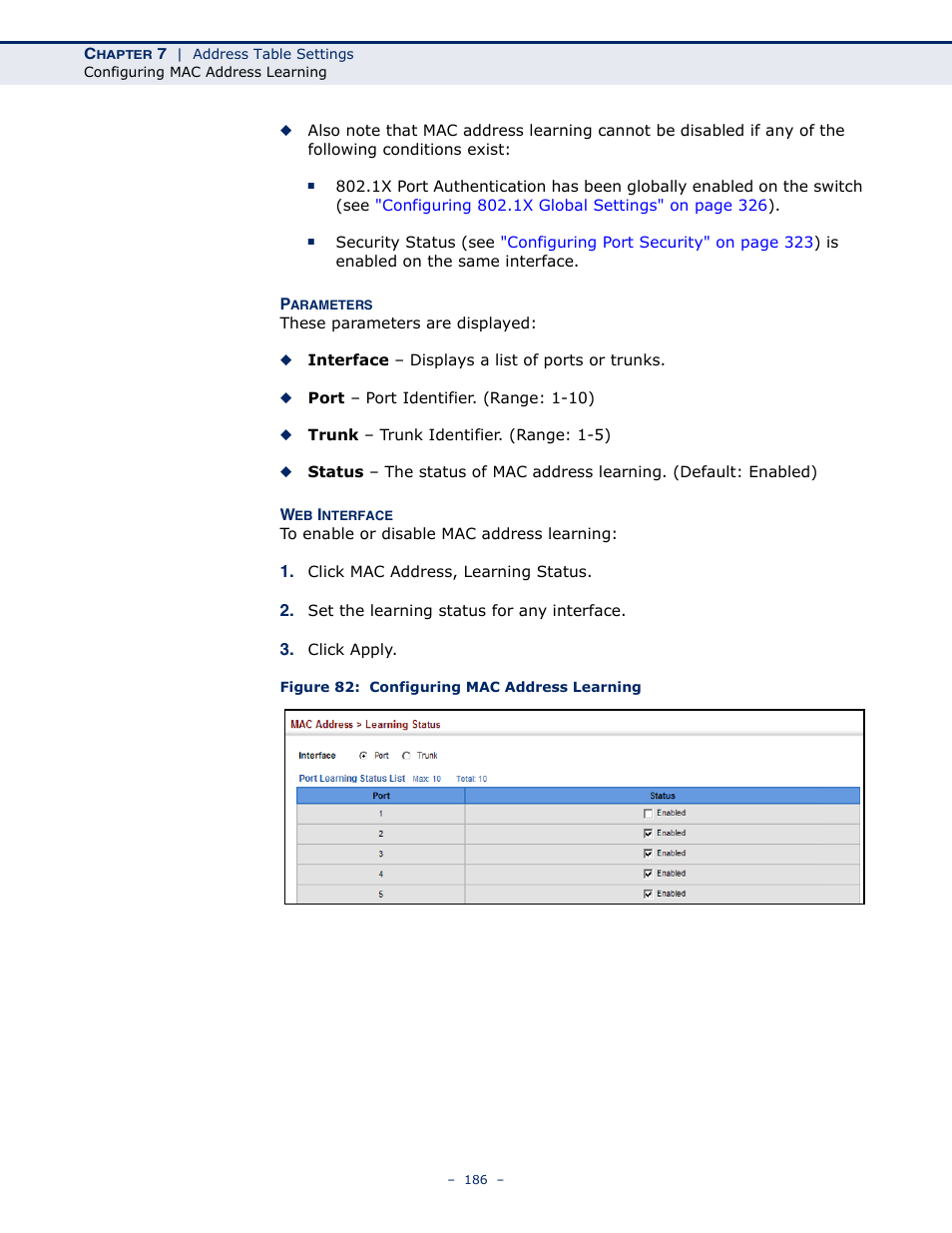 Figure 82: configuring mac address learning | Microsens MS453490M Management Guide User Manual | Page 186 / 984