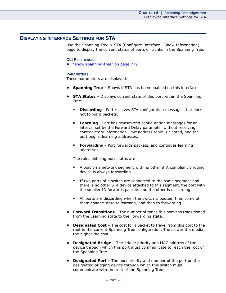 Displaying interface settings for sta | Microsens MS453490M Management Guide User Manual | Page 207 / 984