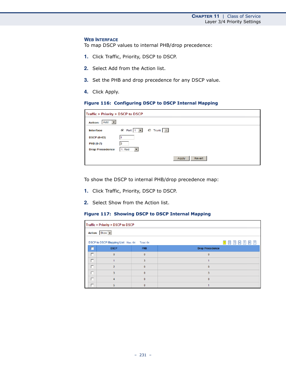 Figure 117: showing dscp to dscp internal mapping | Microsens MS453490M Management Guide User Manual | Page 231 / 984