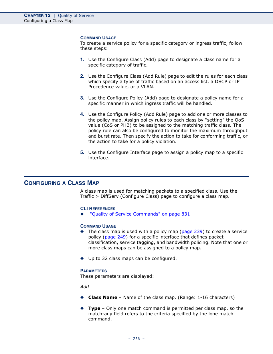 Configuring a class map, Class map | Microsens MS453490M Management Guide User Manual | Page 236 / 984