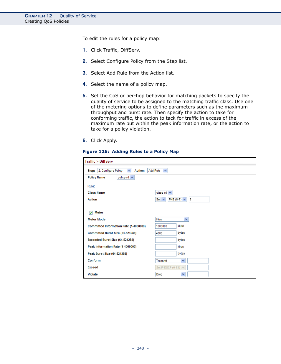 Figure 126: adding rules to a policy map | Microsens MS453490M Management Guide User Manual | Page 248 / 984