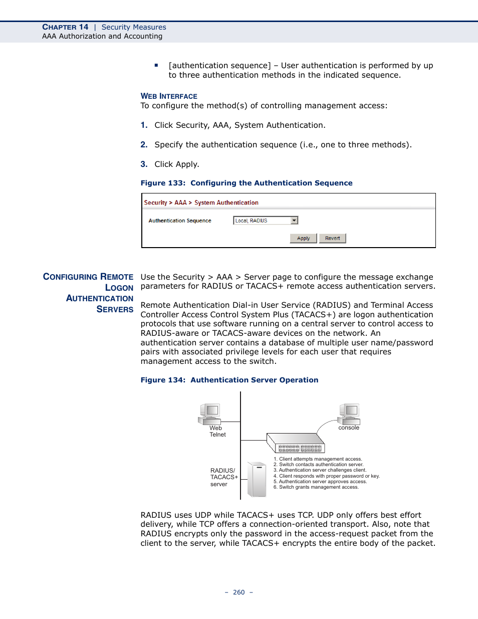 Configuring remote logon authentication servers, Figure 134: authentication server operation | Microsens MS453490M Management Guide User Manual | Page 260 / 984