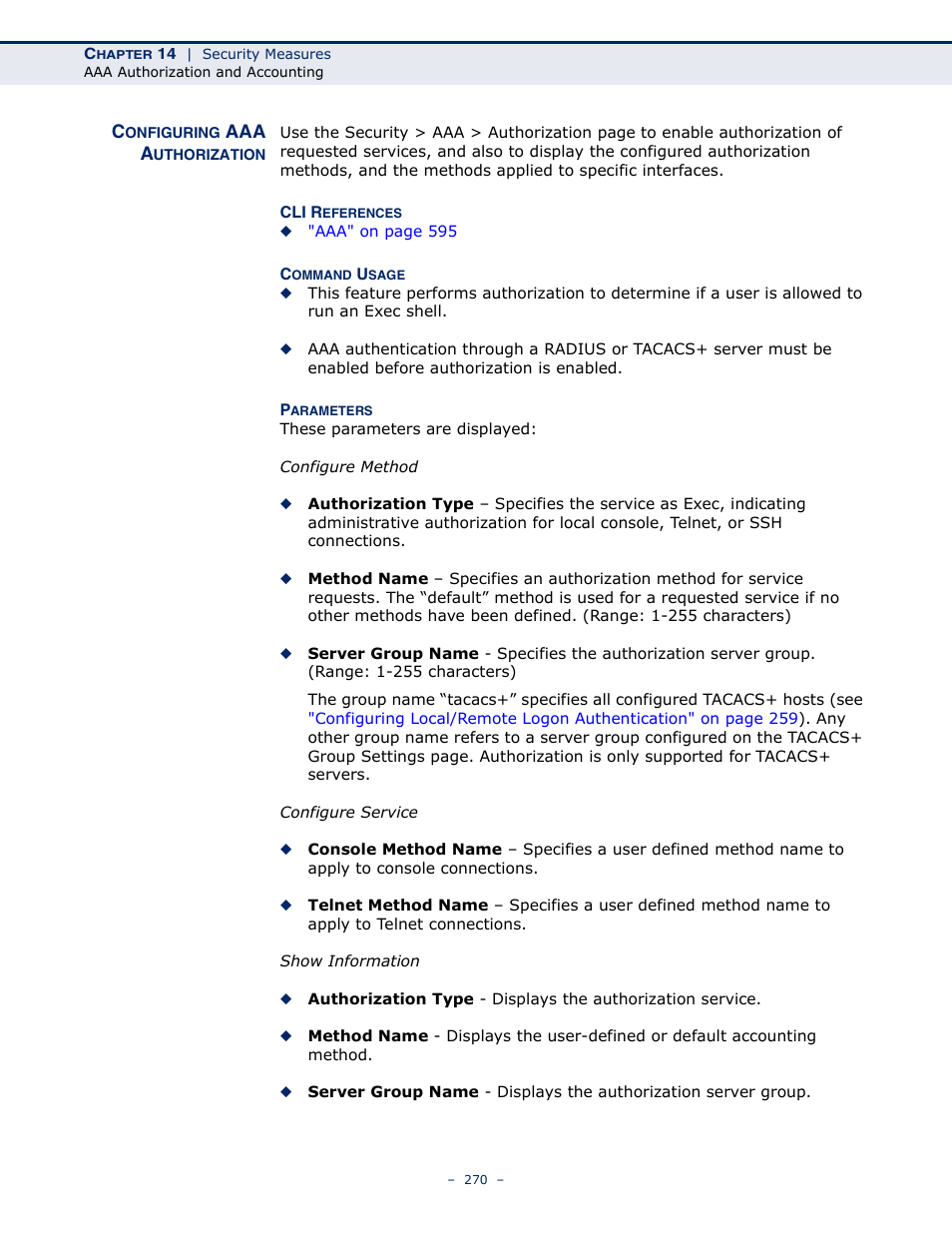 Configuring aaa authorization | Microsens MS453490M Management Guide User Manual | Page 270 / 984